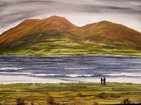 Couple on Autumn Shore. This painting originally had only one person on the shore, but it looked so lonely that I had to add a companion.